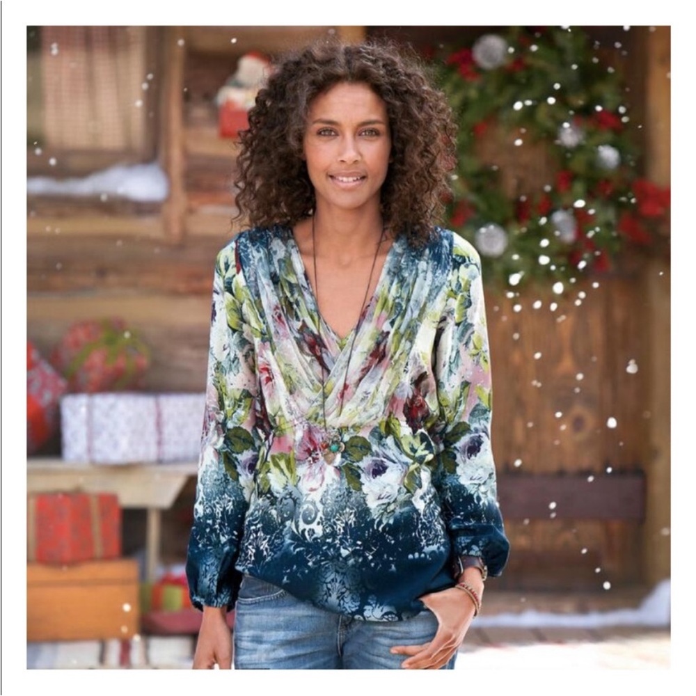 Sundance Winter Garden Floral Watercolor Silk Blouse XS